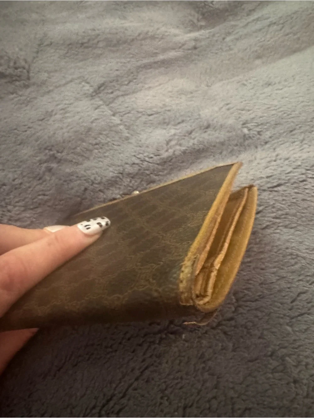 Celine Brown Canvas Triomphe Fold Wallet with Tan Trim VINTAGE